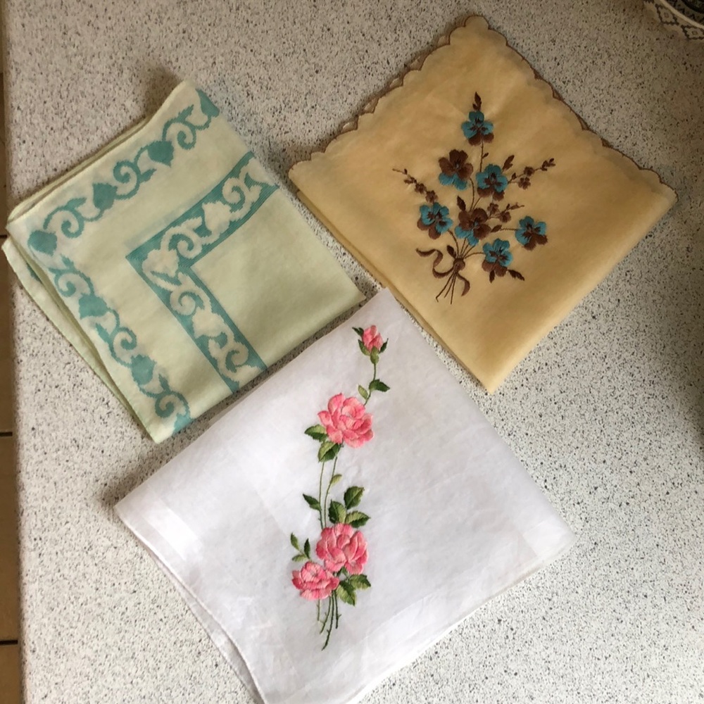 3 Large Vtg Handkerchiefs
